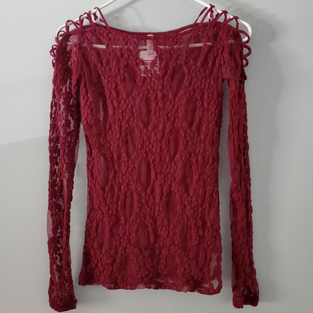 Free People Intimately Free Burgundy Lace Layering Top Size XS